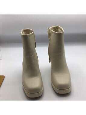 Steve Madden Kaleb Cream Platform Ankle Boots Women’s Size 8M Block Heel
